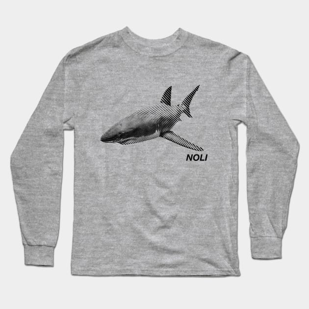 Minimalist black and white shark print Long Sleeve T-Shirt by NorthOfLongIsland